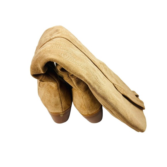 Womens Faux Leather Knee High Block Heels Western Cowboy Work Boots Tan Size 41 - Picture 12 of 13